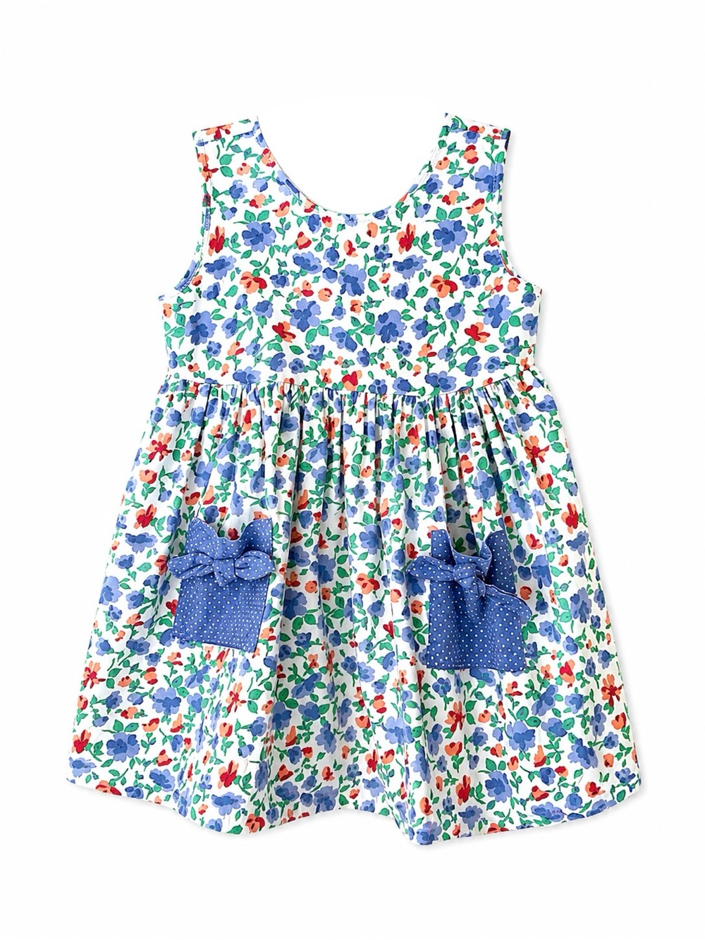 Vintage 1990s Kokomo Kids Floral Bow Pocket Dress Size 4 Cottagecore